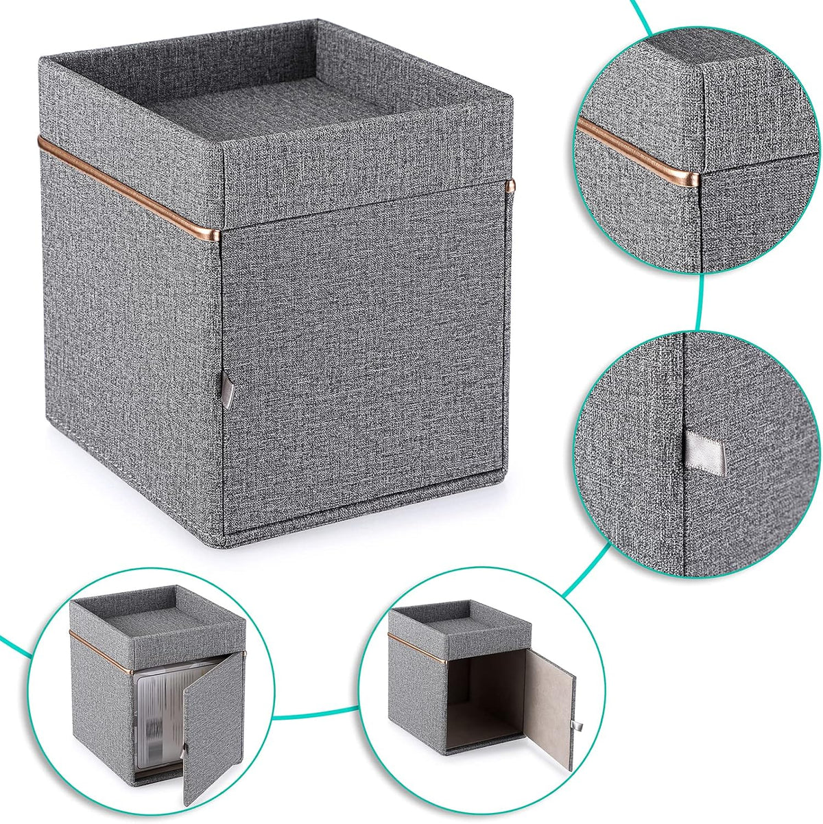 Sumnacon Linen Square Tissue Box Cover with Tray Tissue Box Holder,Grey