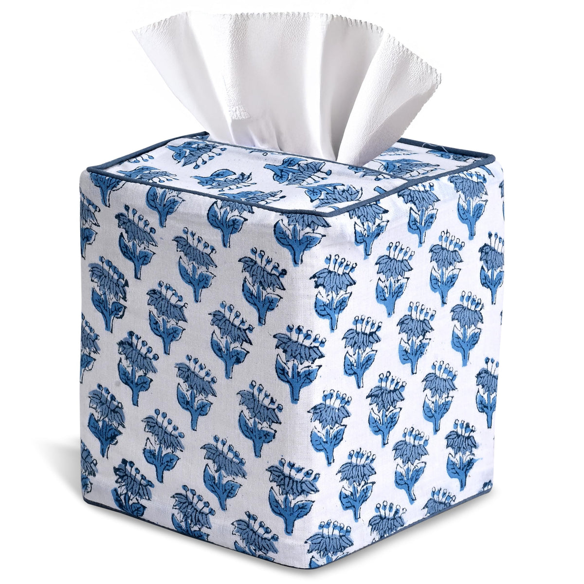 CPC Agate Green Block Print Square Tissue Box Cover 100% Cotton