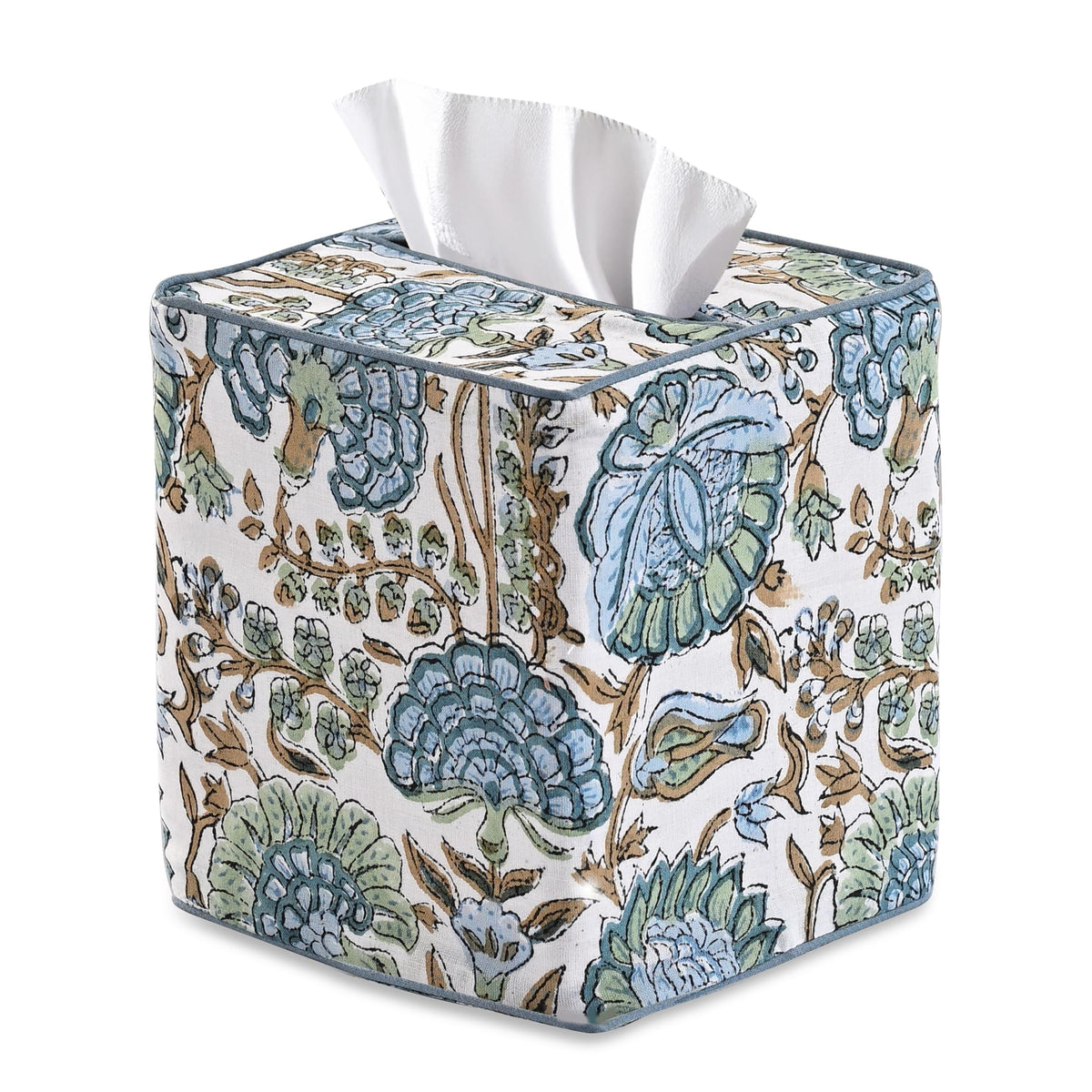 Ridhi Block Print 100% Cotton Square Tissue Box Cover Basil Green