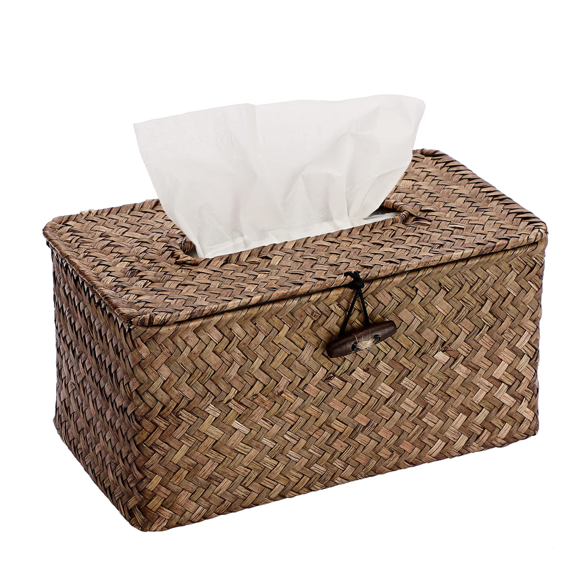 Sumnacon Tissue Box Cover Rectangle Seagrass Woven Tissue Box Holder,Coffee