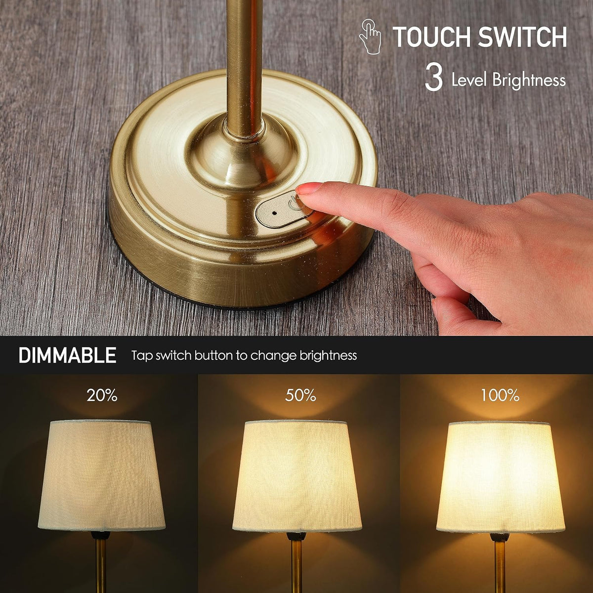 O'Bright Seraph Cordless Rechargeable LED Table Lamp, Antique Brass