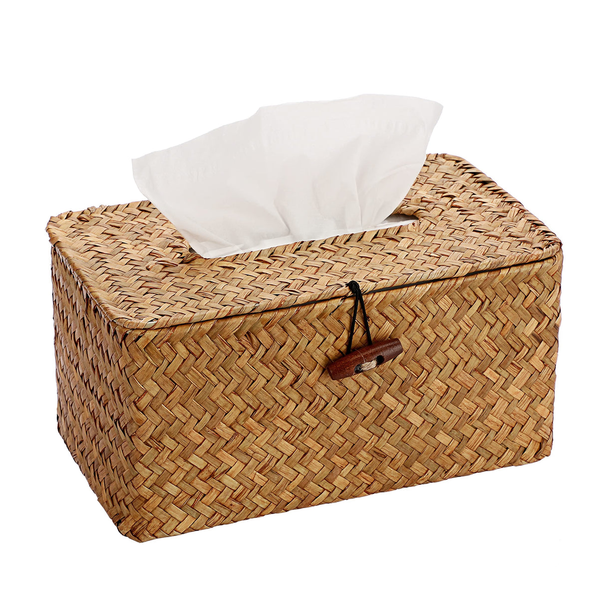 Sumnacon Tissue Box Cover Rectangle Seagrass Woven Tissue Box Holder,Coffee