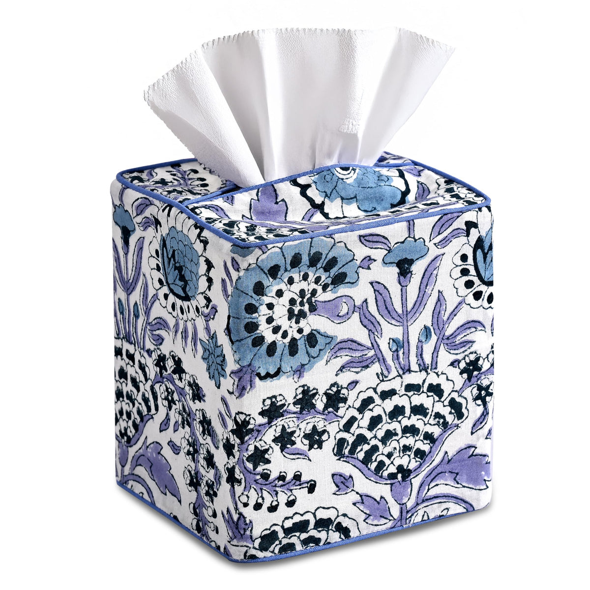 CPC Agate Green Block Print Square Tissue Box Cover 100% Cotton