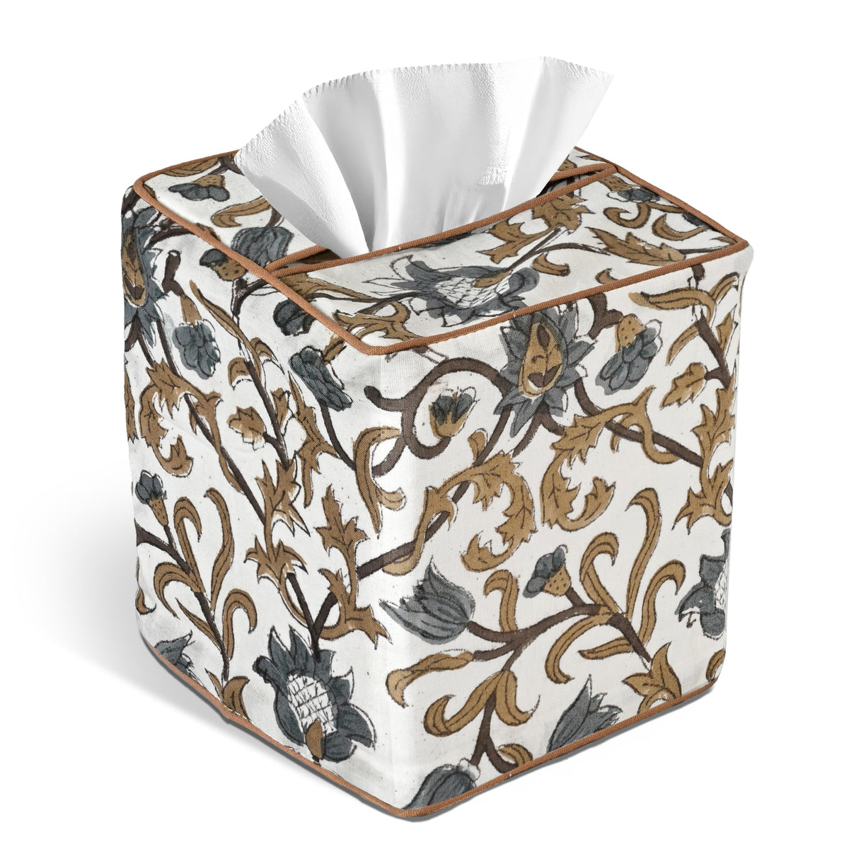 CPC Agate Green Block Print Square Tissue Box Cover 100% Cotton
