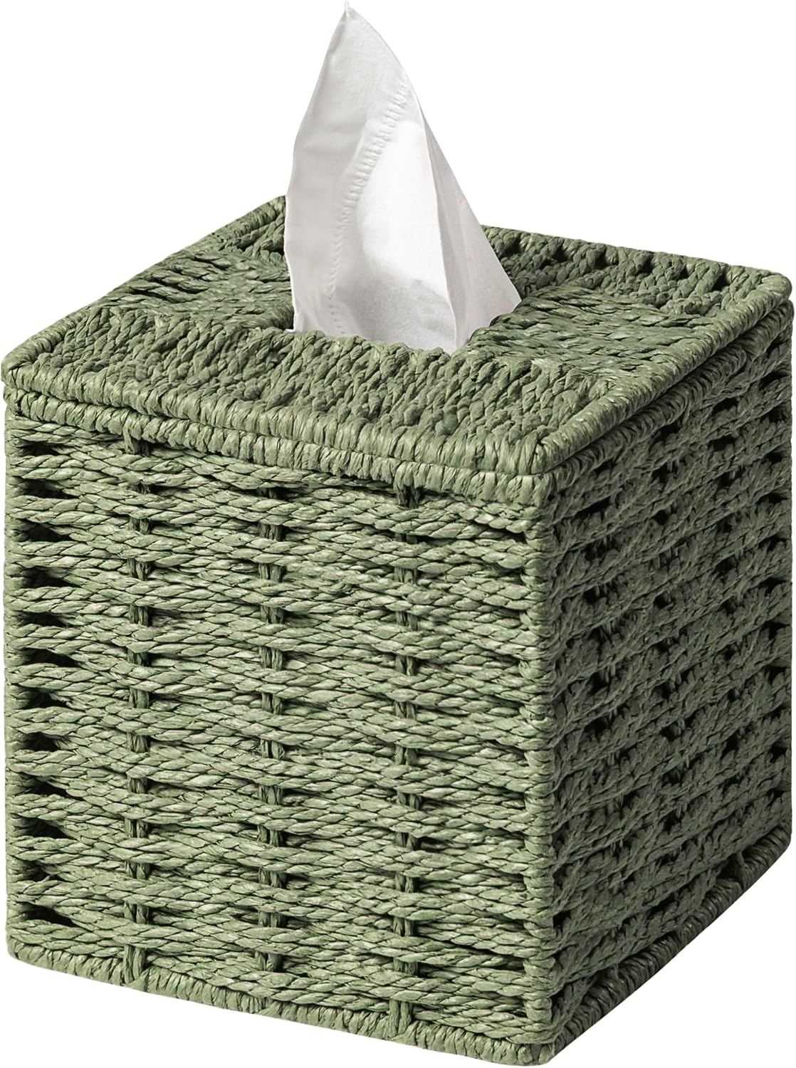 Sage Green Tissue Box Cover, Hand Woven Square Tissue Box Holder