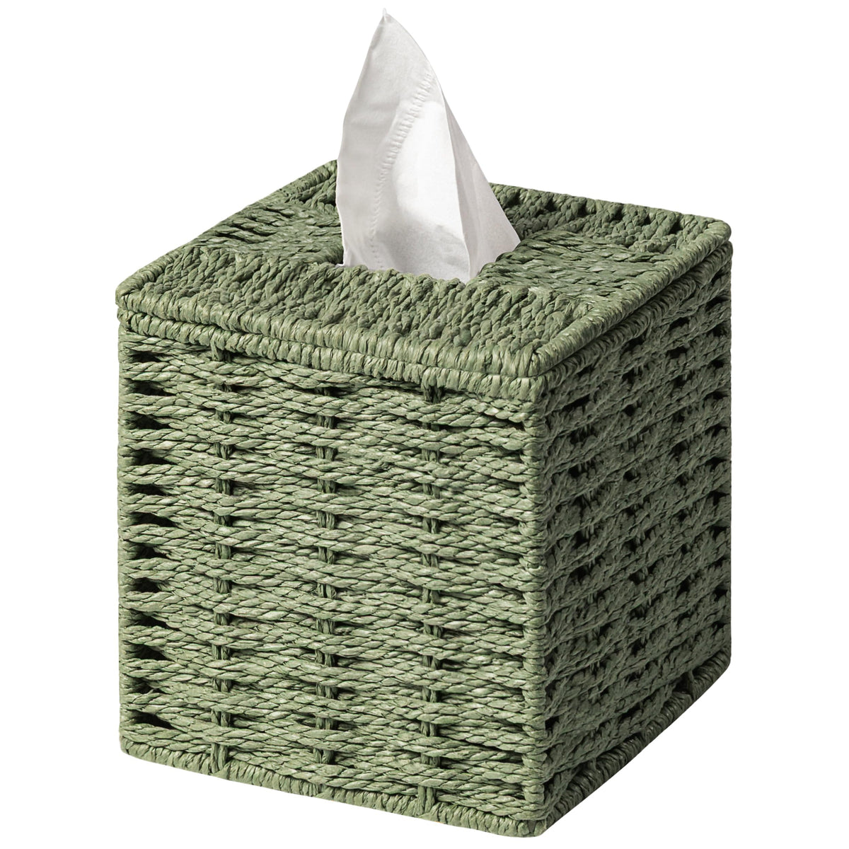 Sage Green Tissue Box Cover, Hand Woven Square Tissue Box Holder